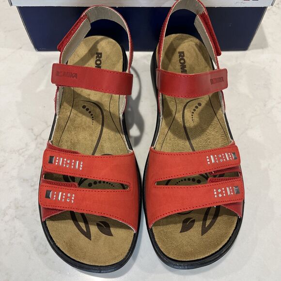 Romika NEW Ibiza Strappy Leather Sandals Red EU 41 US 10-10.5 Comfort Adjustable - Picture 8 of 14